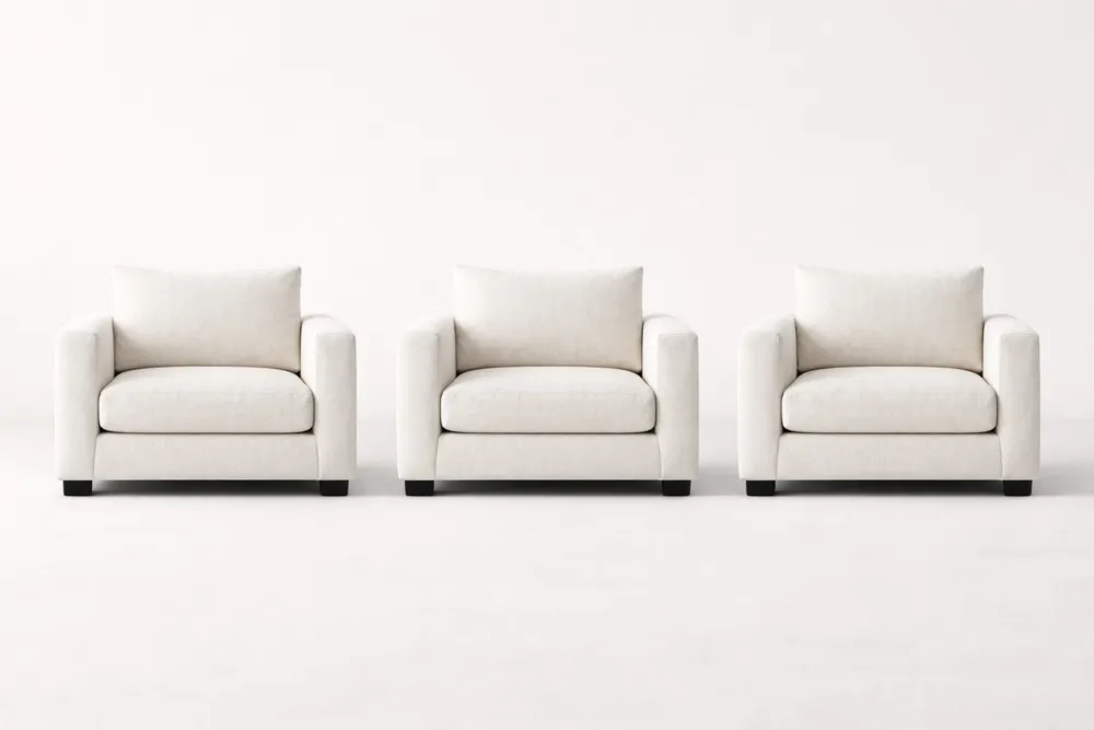 Ensemble de 3 fauteuils en tissu beige