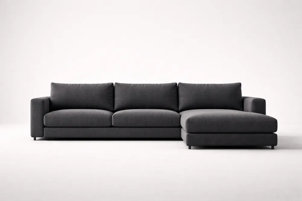 Canapé d'angle en tissu avec méridienne gris foncé