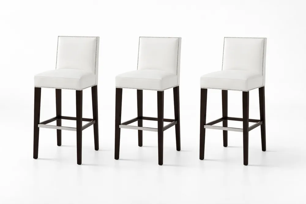 Ensemble de 3 Tabourets de Bar en Cuir Synthétique Blanc avec Pieds en Bois