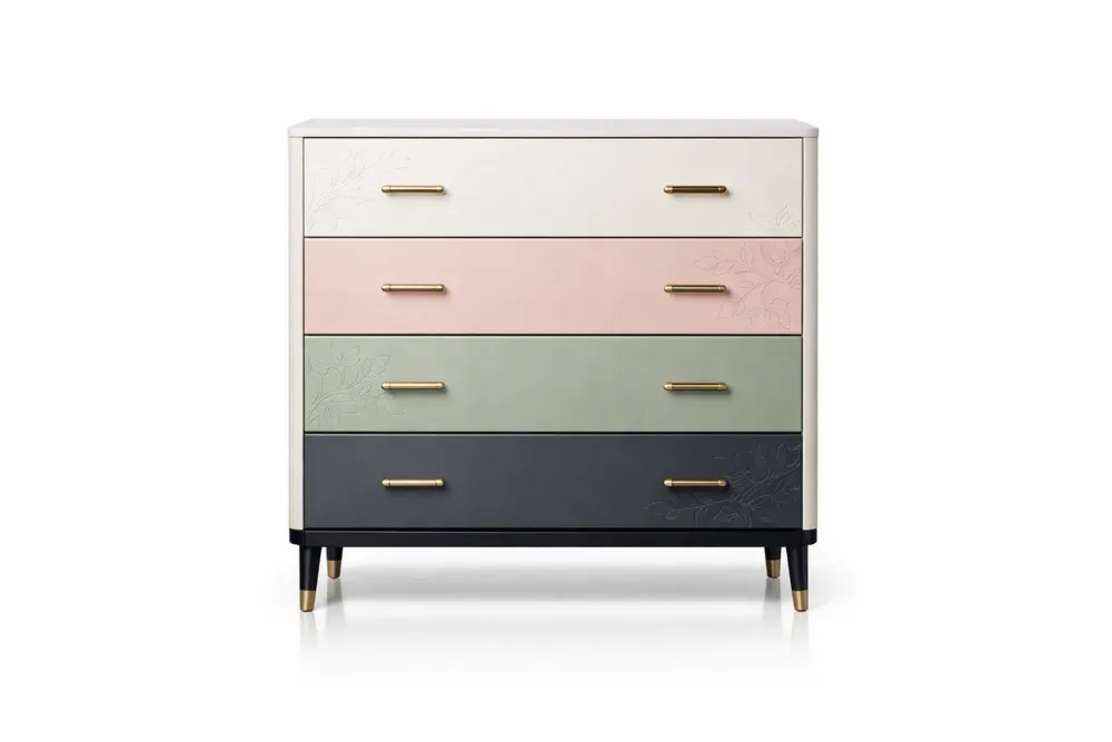 Commode 4 Tiroirs Bois Multicolore