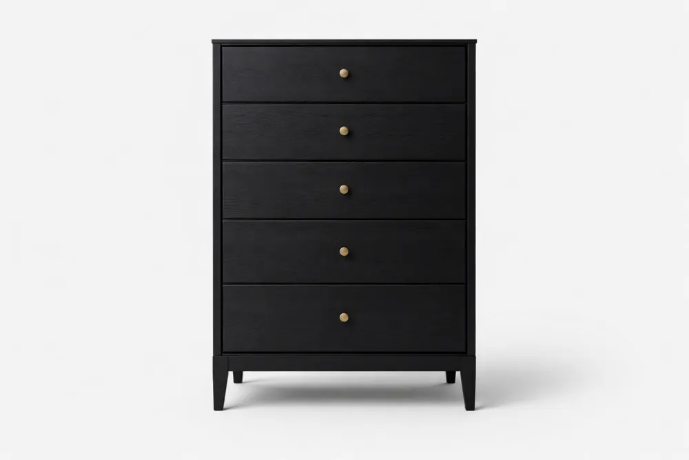 Commode 5 Tiroirs Bois Massif Noir