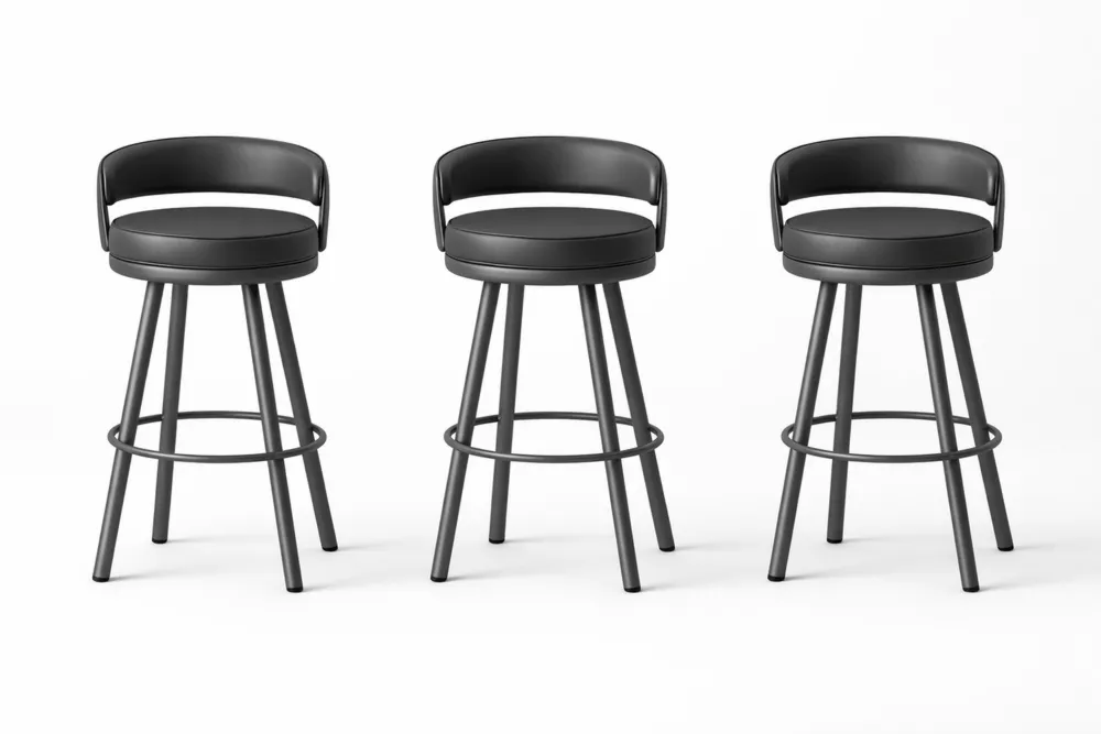 Tabouret de bar pivotant en métal noir avec siège en PU, lot de 3