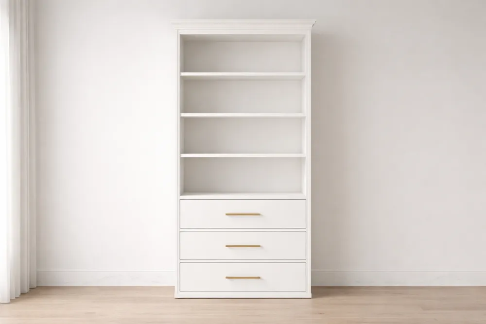 Bibliothèque à Étagères en Bois Composite Blanc avec 3 Tiroirs