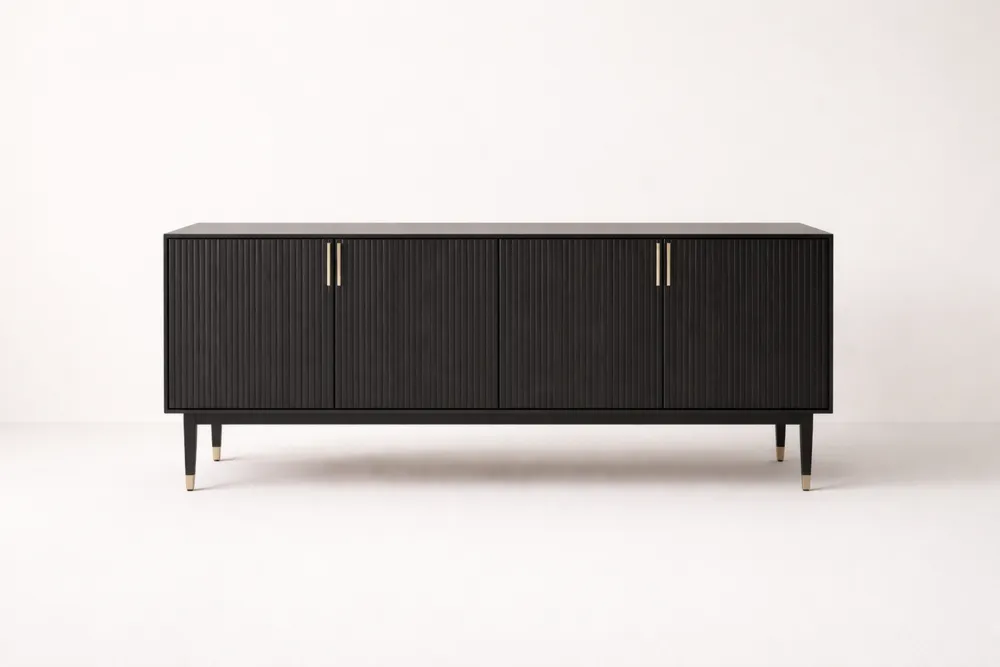 Buffet en Bois Noir avec Poignées en Métal