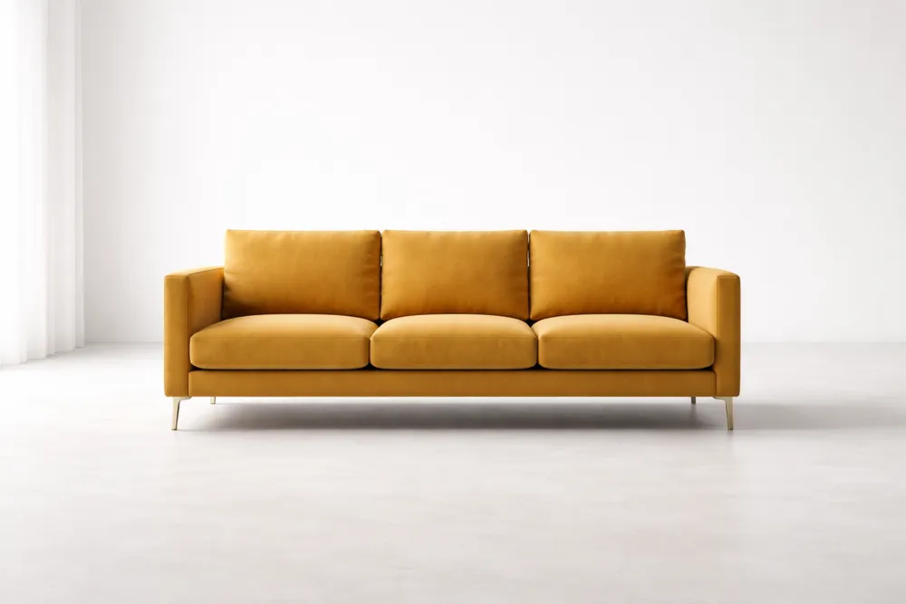 Canapé 3 places jaune en tissu polyester et pieds en métal