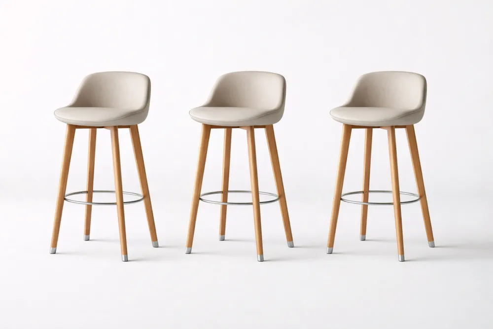 Set de 3 Tabourets de Bar avec Dossier Bas et Pieds en Bois