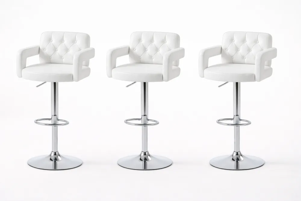 Tabourets de bar en similicuir blanc avec dossier et base chromée