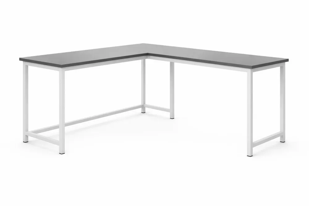 Bureau d'angle en MDF gris avec pieds en acier