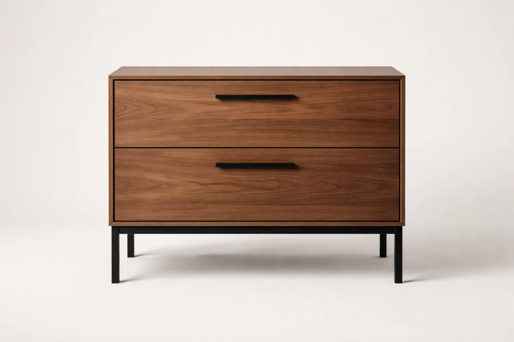Commode en bois d'ingénierie avec pieds en métal noir