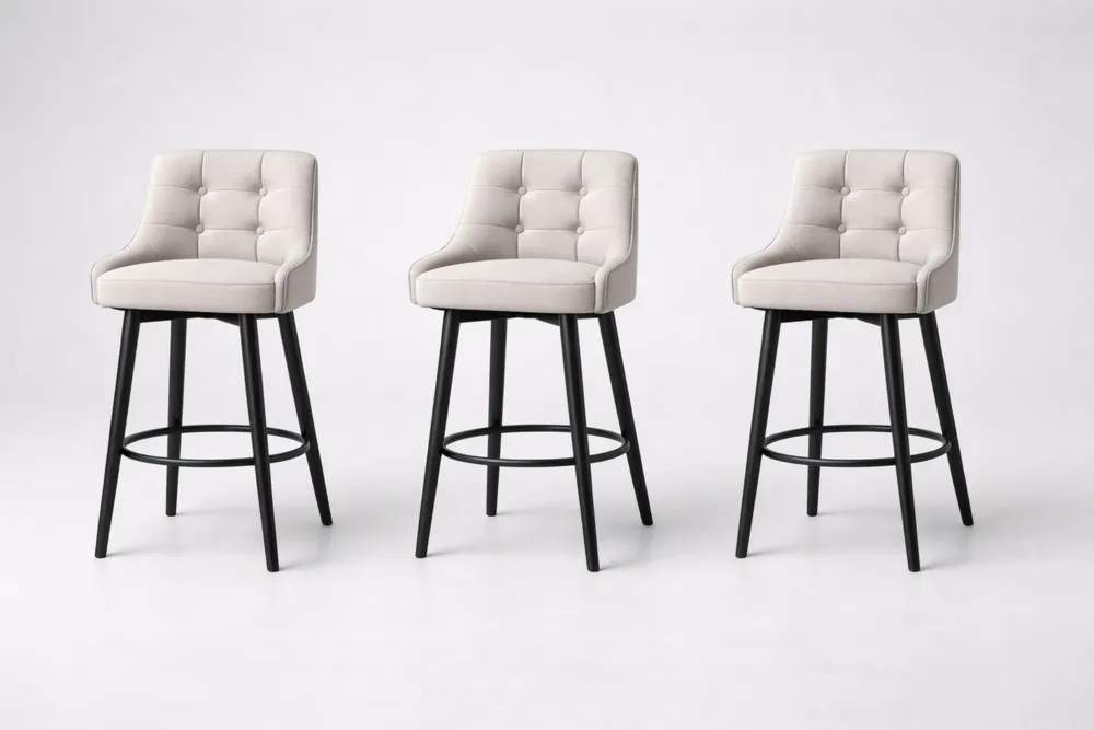 Lot de 3 Tabourets en Tissu Beige avec Pieds Métal Noir