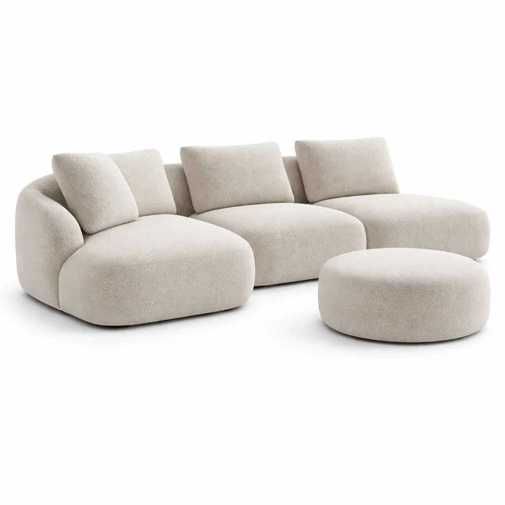 Divano Modulare Crema con Pouf-habistay