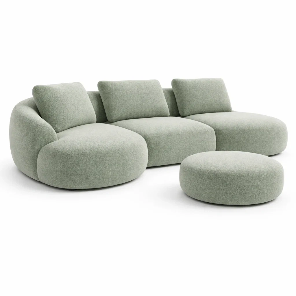 Divano Modulare Verde Chiaro con Pouf-habistay