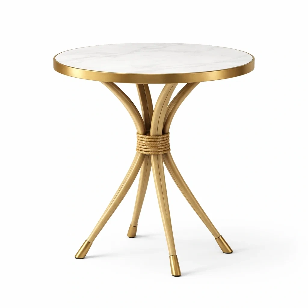 Tavolino rotondo con dettagli dorati-habistay