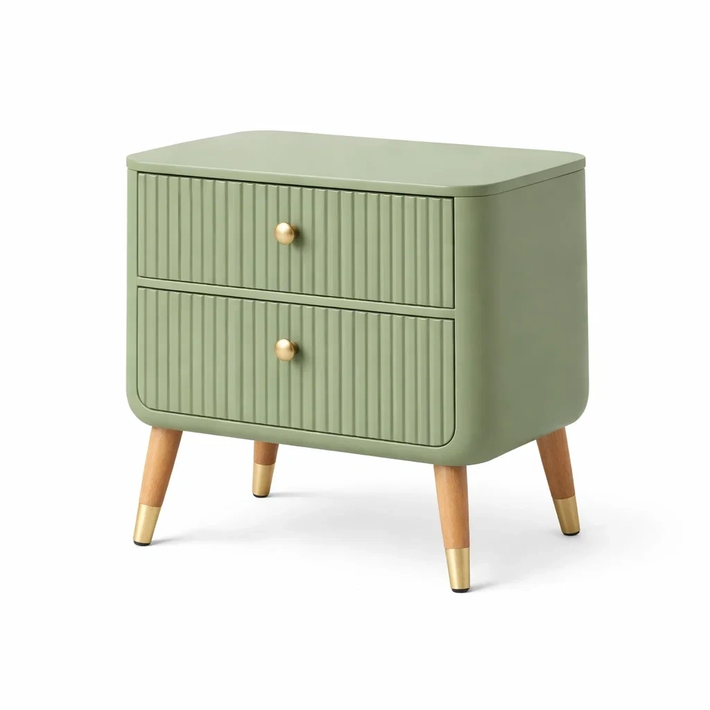 Comodino Verde Salvia Scanalato-habistay