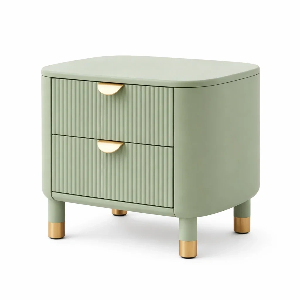 Comodino Verde Salvia con Maniglie Curve-habistay