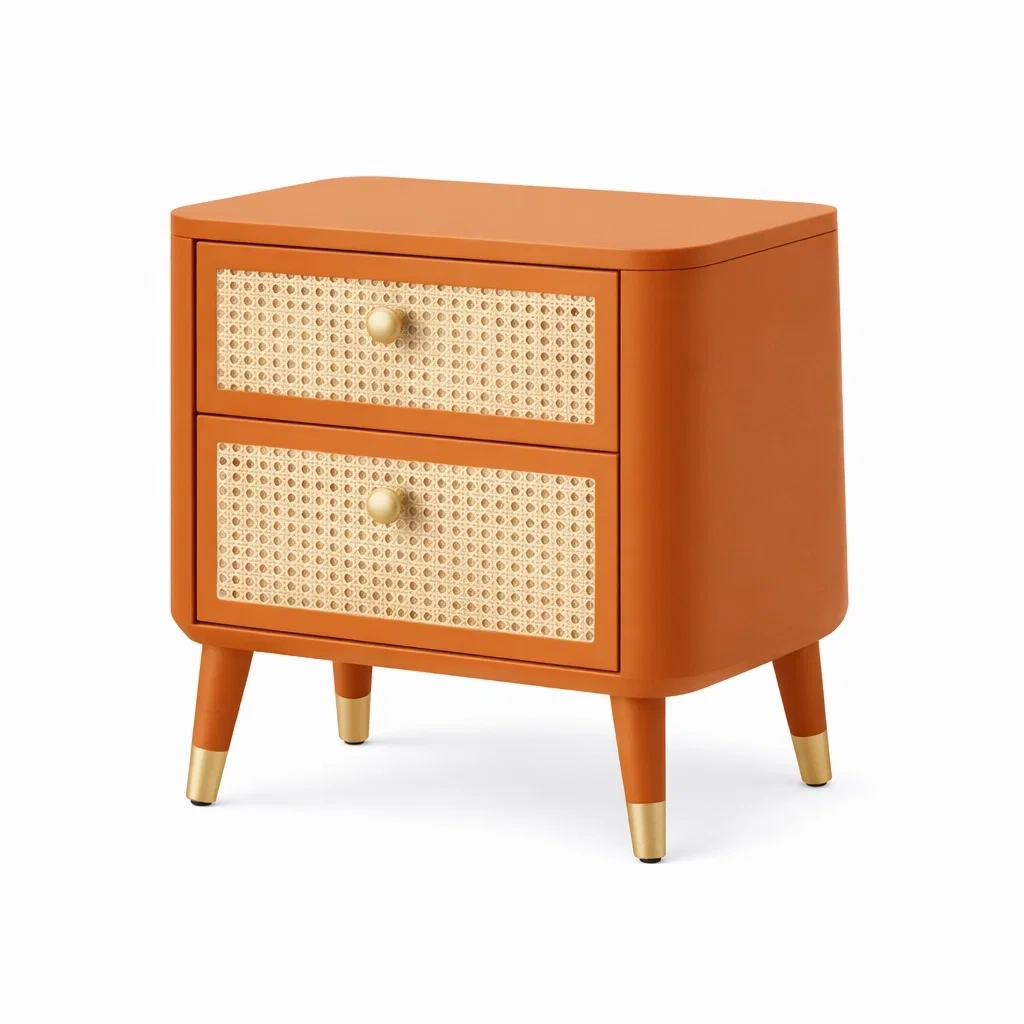 Comodino Arancione con Rattan-habistay