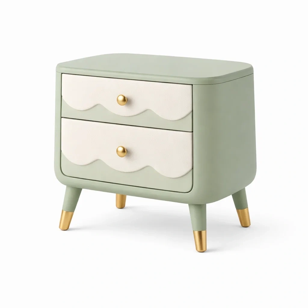 Comodino Verde Salvia con Frontali Decorativi-habistay