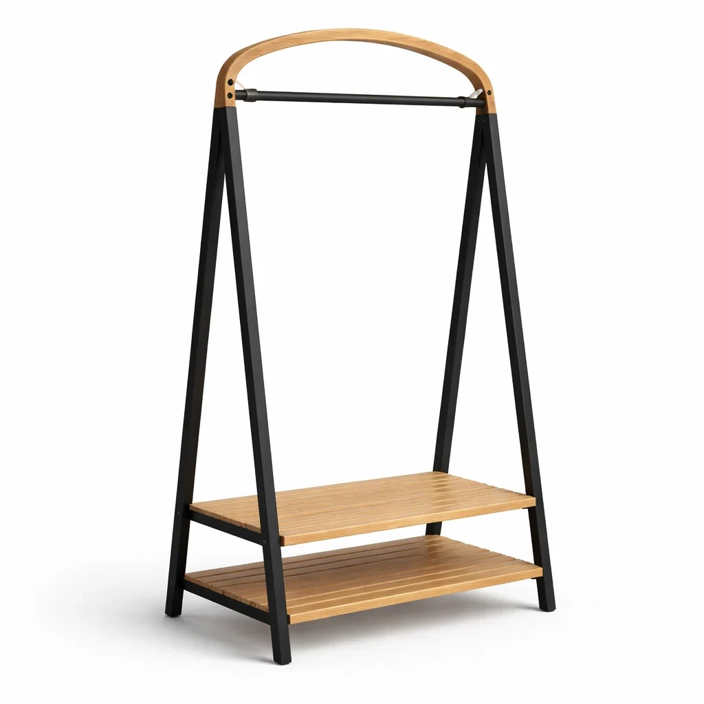 Gruccia Nera con Ripiani in Legno-habistay