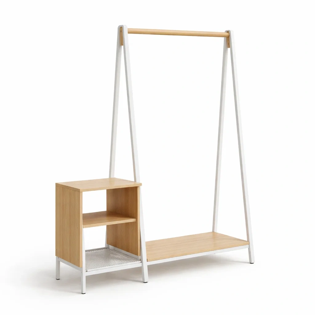 Gruccia Moderna Bianco e Legno-habistay