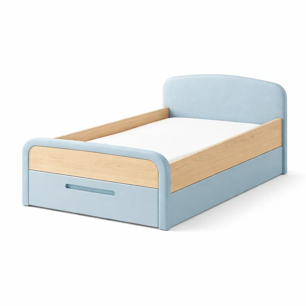 Letto in legno con dettagli imbottiti-habistay