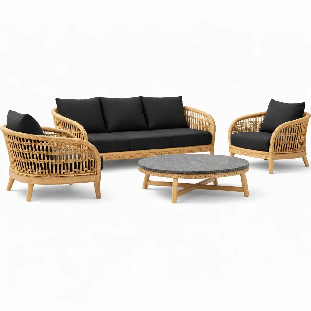 Set di divani da esterno in rattan naturale-habistay