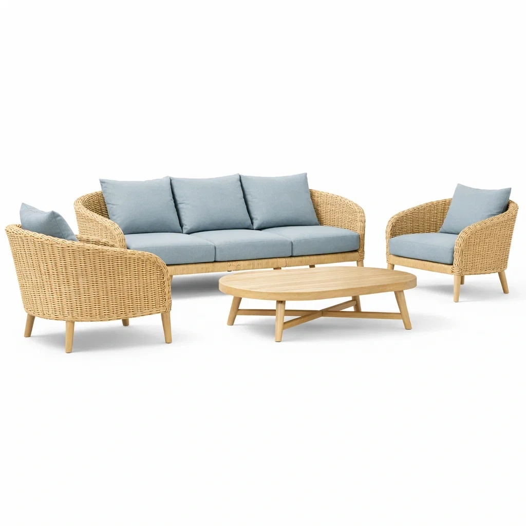 Set di divani da esterno con sedute azzurre-habistay