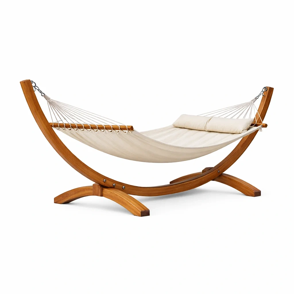 Amaca in legno con telo avorio-demviro