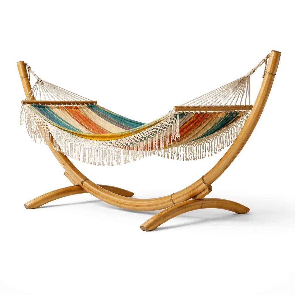 Amaca in legno con telo multicolore-demviro