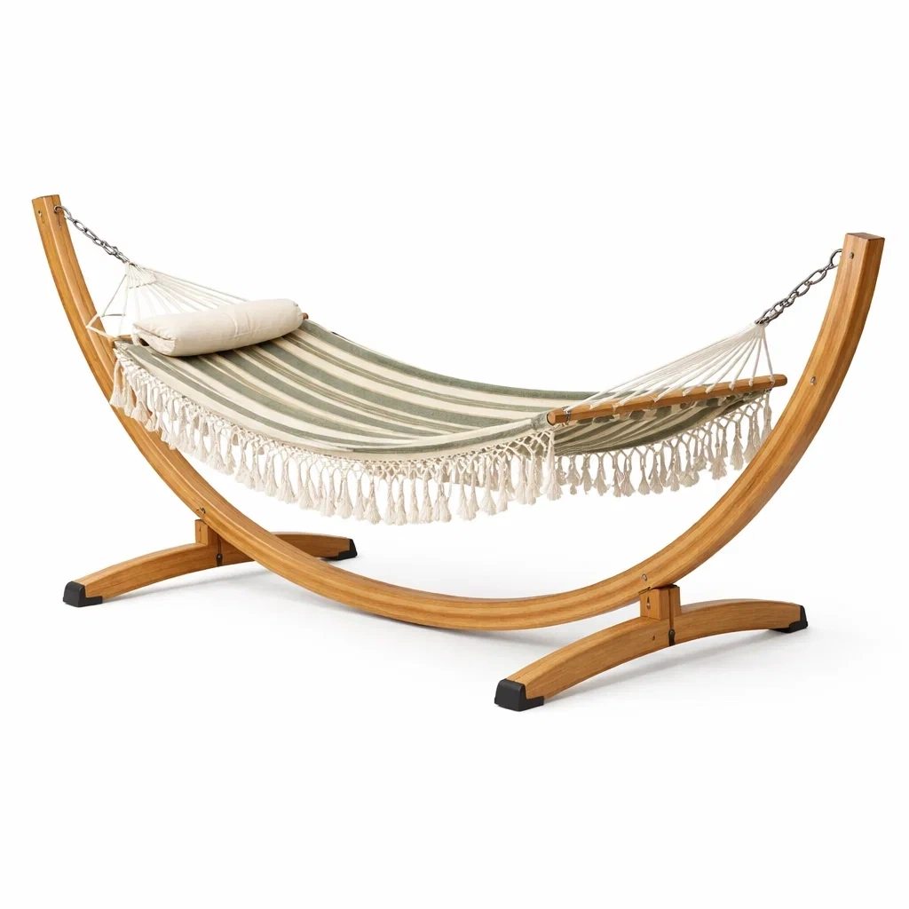 Amaca in legno con telo verde chiaro-demviro
