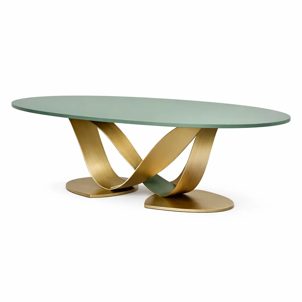 Tavolo da pranzo ovale moderno verde e oro-demviro