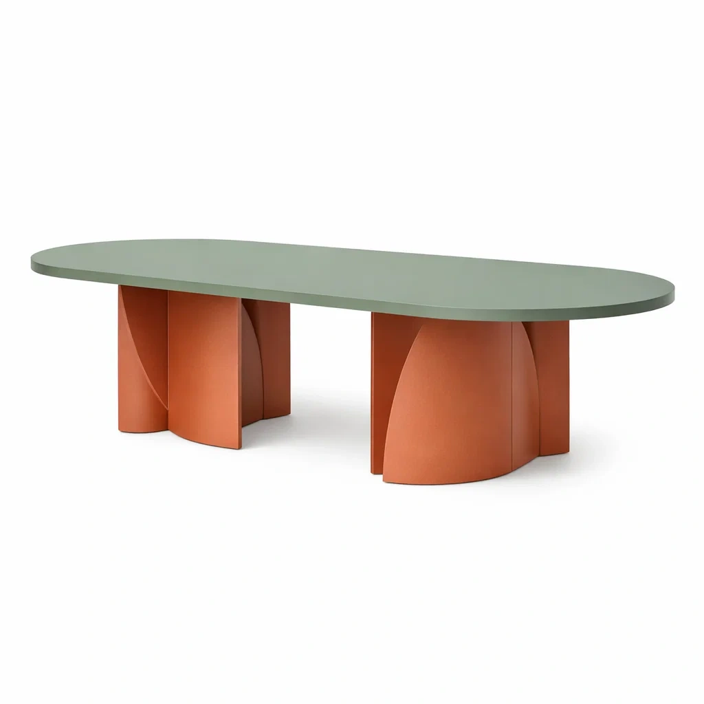 Tavolo da pranzo ovale moderno verde e terracotta-demviro