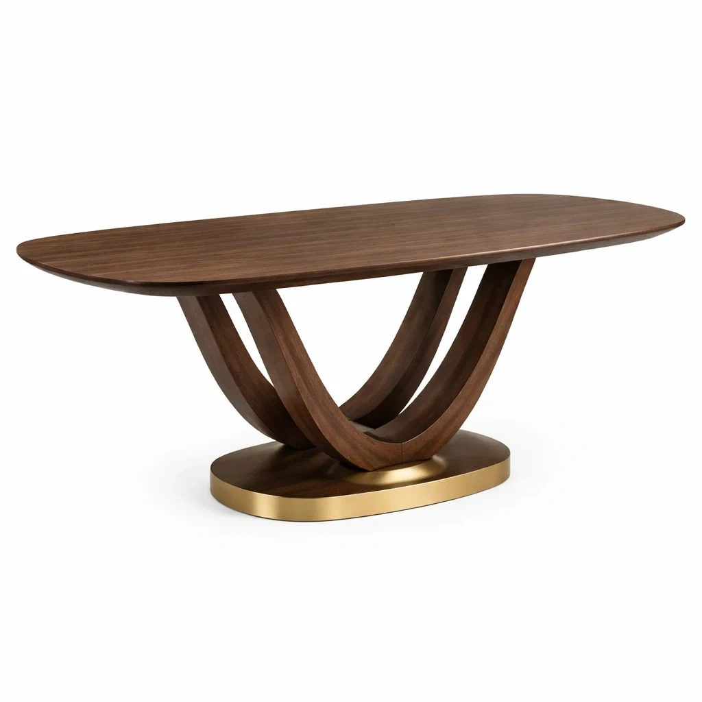 Tavolo da pranzo ovale moderno marrone e oro-demviro