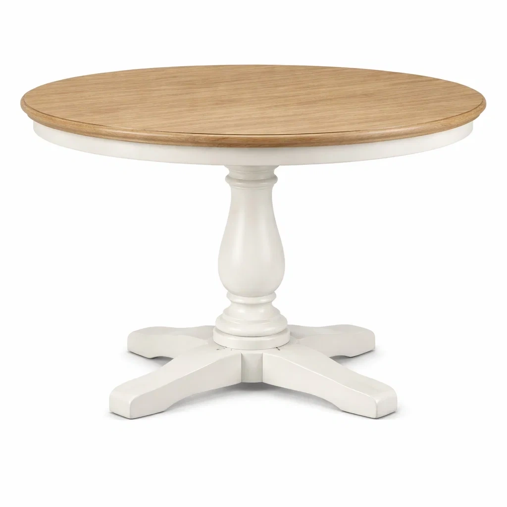 Tavolo da pranzo rotondo classico bianco e legno chiaro-demviro