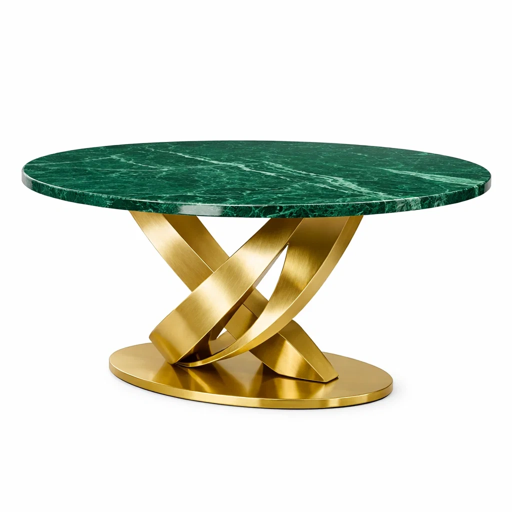 Tavolo da pranzo rotondo marmo verde e oro-demviro