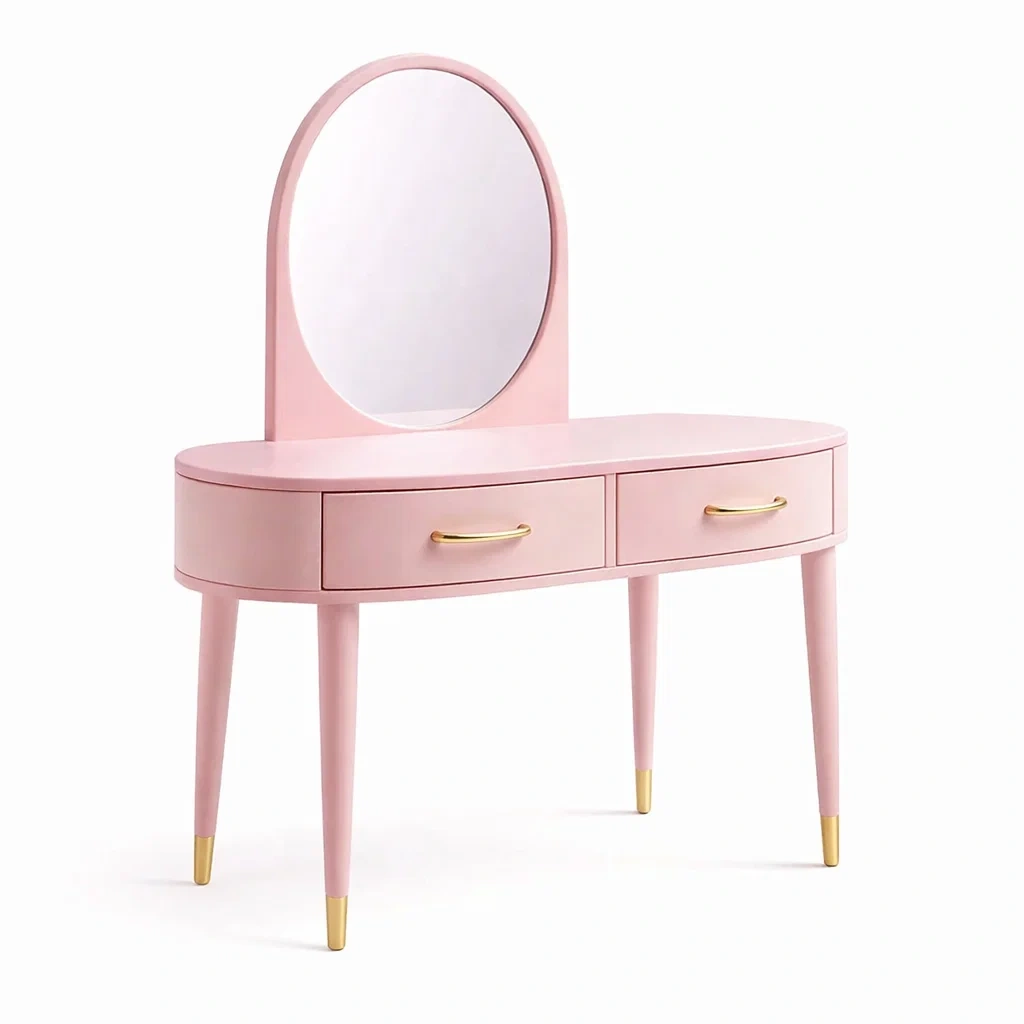 Toeletta rosa compatta con specchio ad arco-demviro