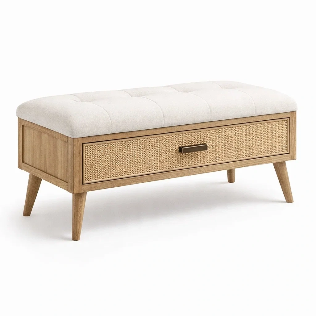 Armadio da stoccaggio in legno beige con seduta-demviro