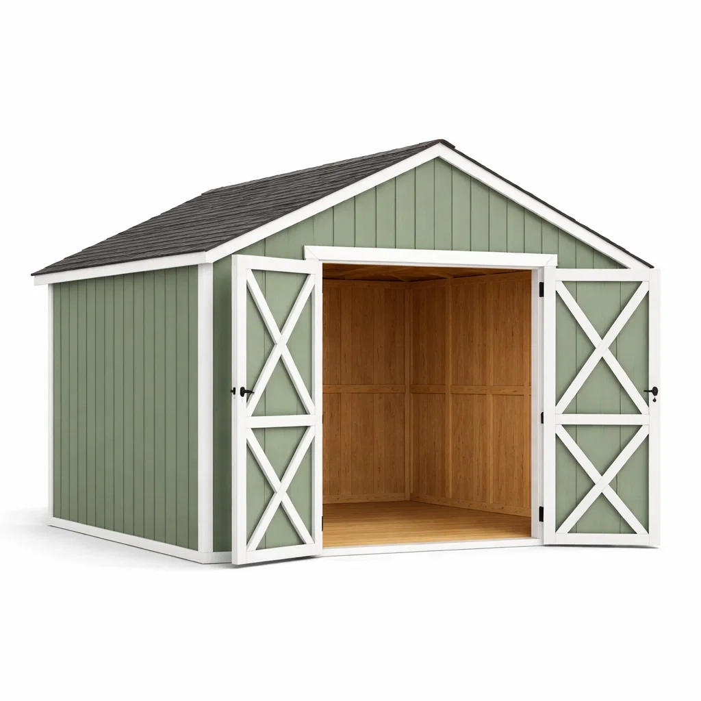 Casetta da esterno con porte apribili e interno in legno-demviro