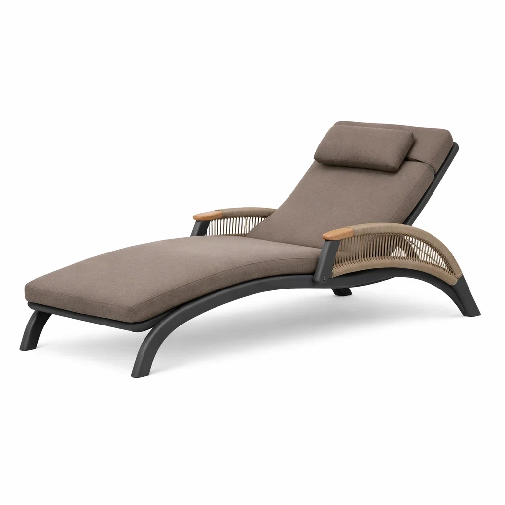 Lettino da patio con struttura curva e braccioli intrecciati-demviro