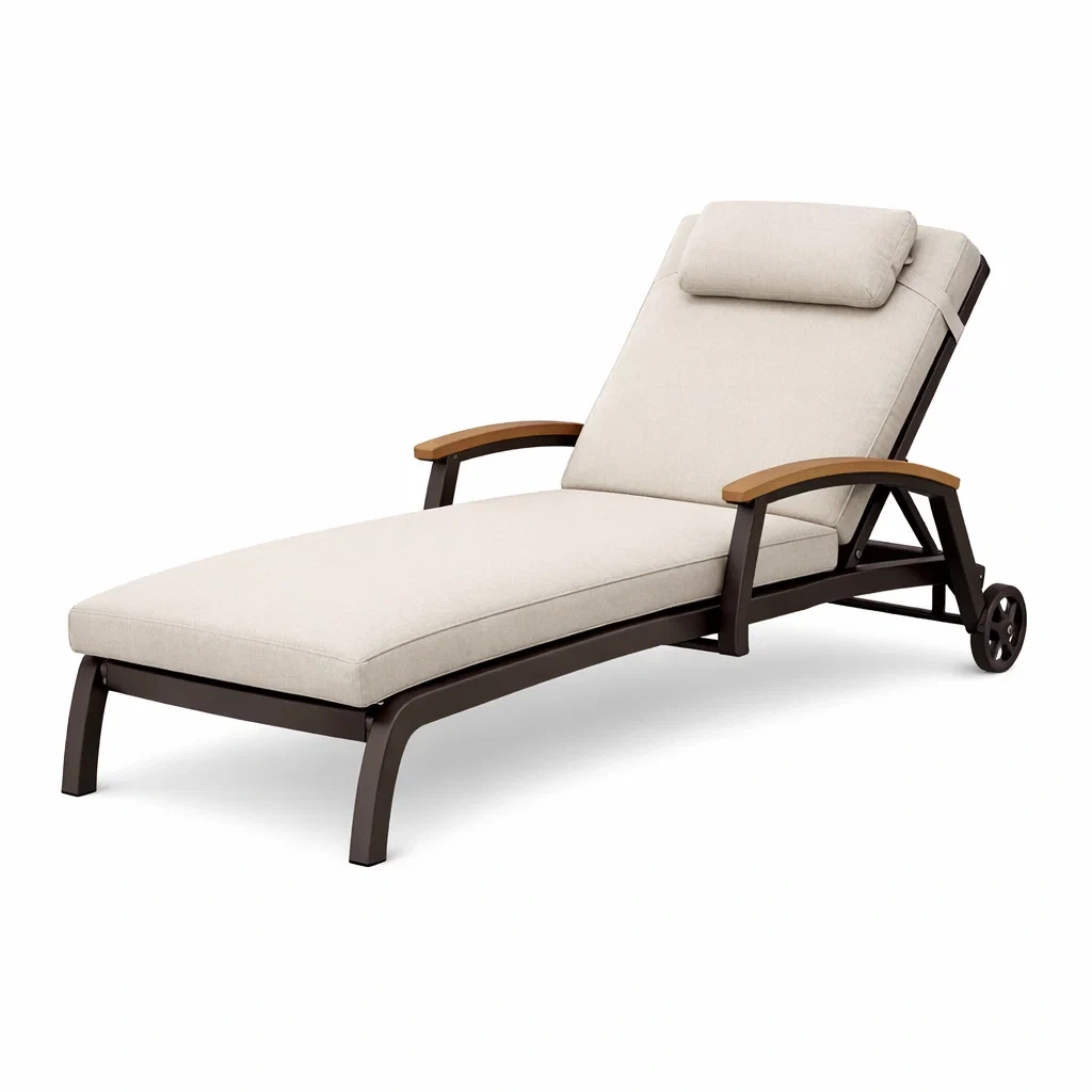 Lettino da patio con ruote e schienale regolabile-demviro