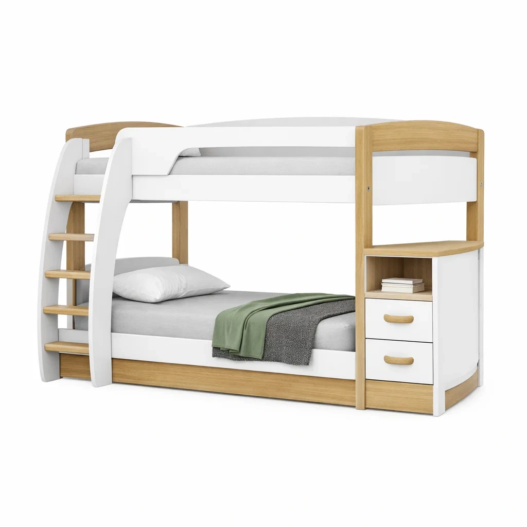 Letto a castello con scala laterale e contenitore integrato-demviro