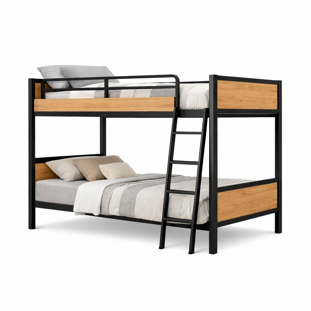 Letto a castello in metallo e legno stile industriale-demviro