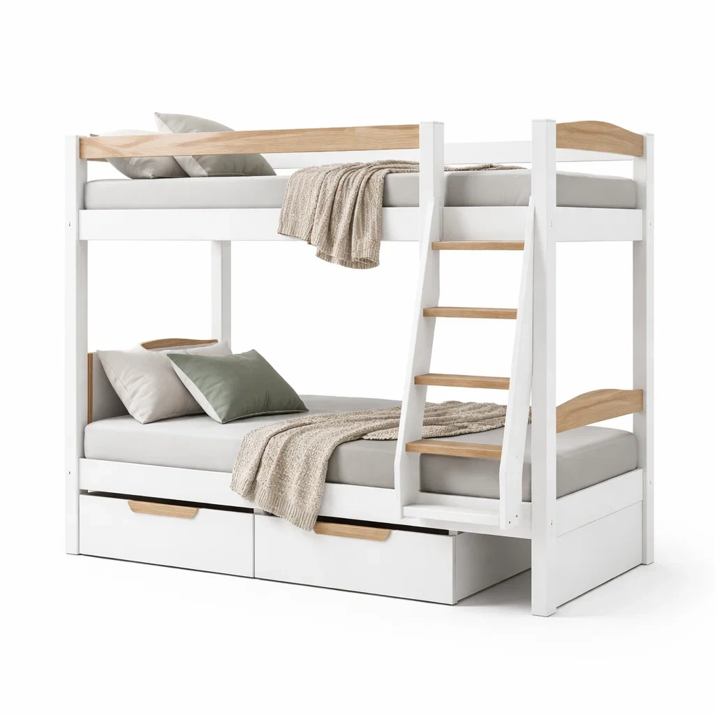 Letto a castello con cassetti inferiori e scala centrale-demviro