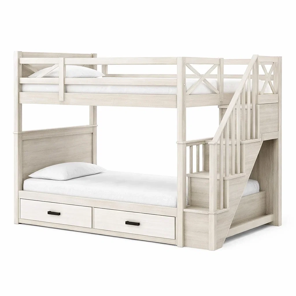 Letto a castello con scala laterale e cassetti-demviro