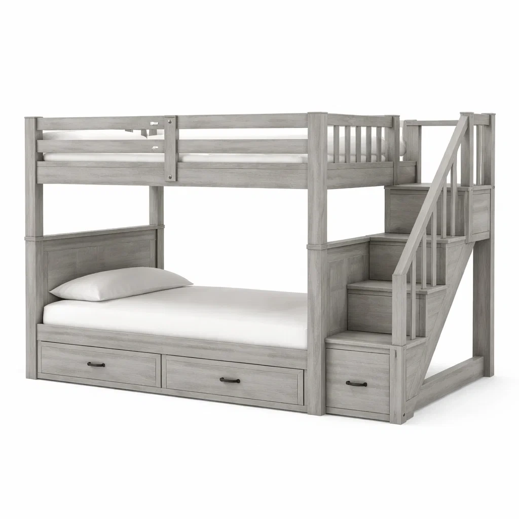 Letto a castello in legno con finitura grigio chiaro-demviro