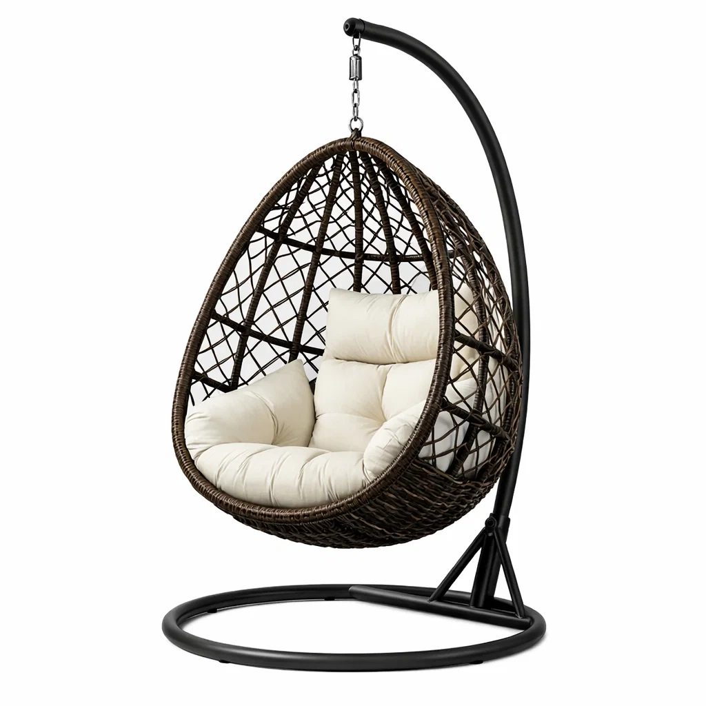 Sedia sospesa intrecciata in rattan sintetico con struttura nera-demviro