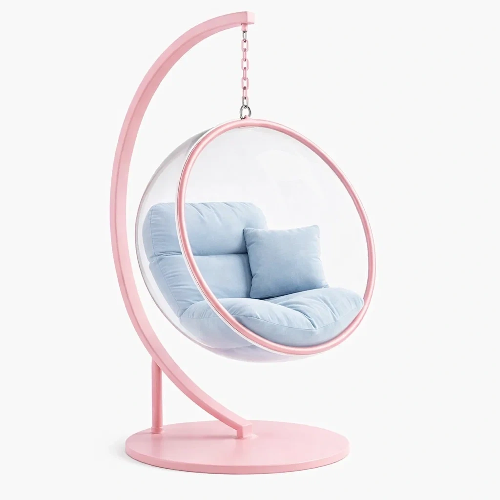 Sedia sospesa moderna rosa con seduta trasparente-demviro