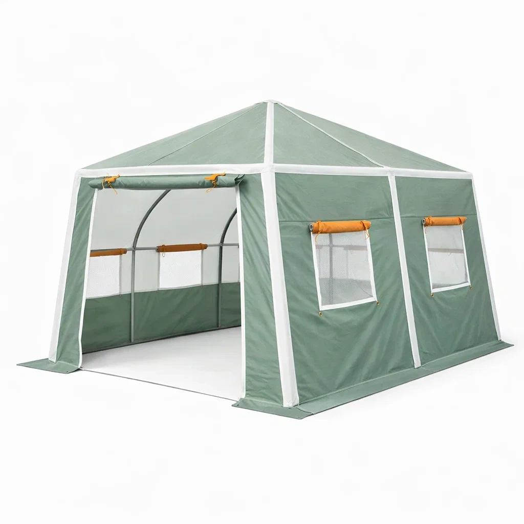 Serra da giardino in tessuto verde con struttura tubolare-demviro