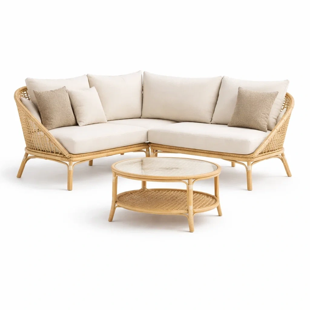 Set di Divani Angolare in Rattan-demviro