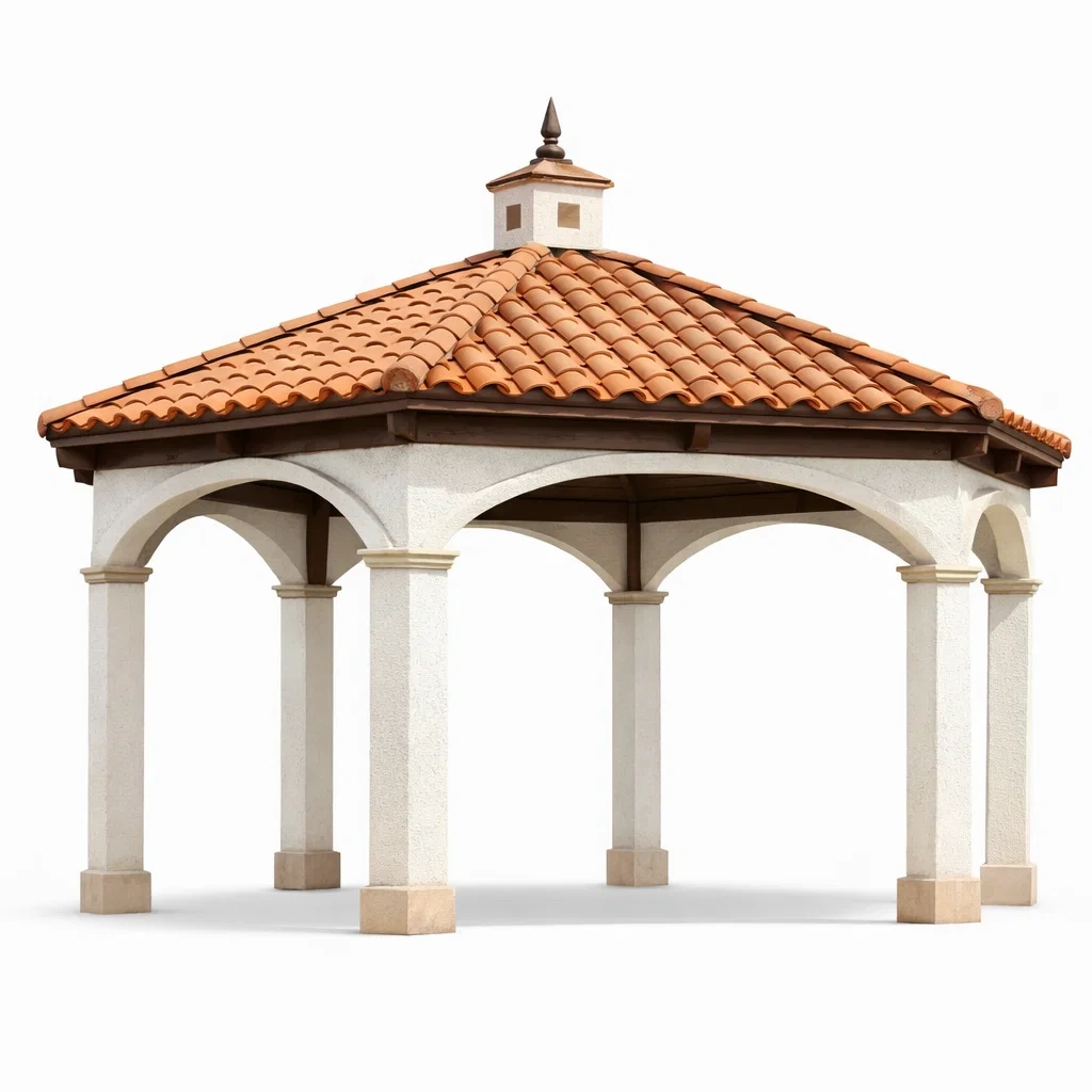 Padiglione da giardino in stile mediterraneo con tetto in tegole-demviro