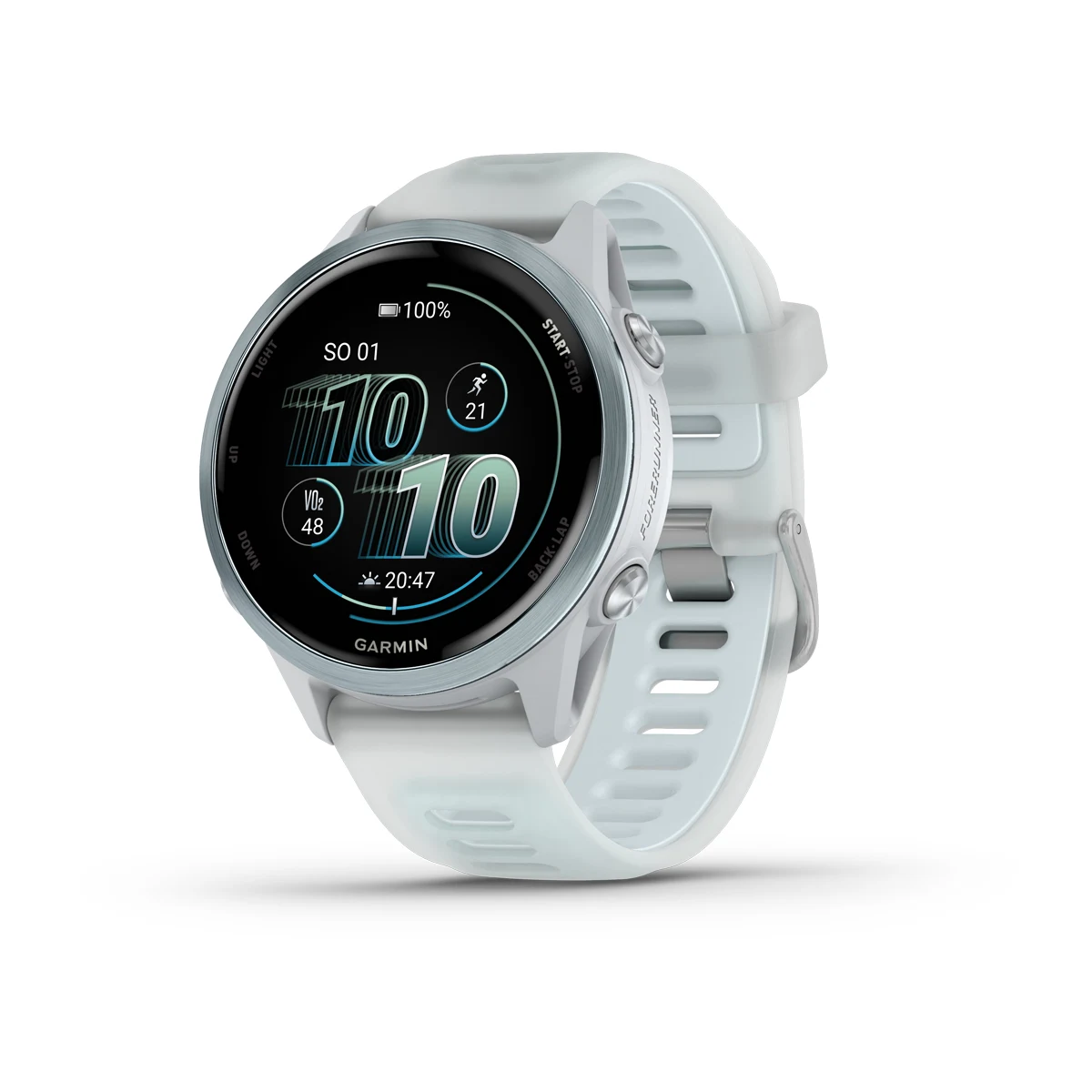 Forerunner® 570 - 42mm Cloud Blue hliníková luneta, poloprůhledný řemínek Whitestone/Cloud Blue  Kód Produktu010-02970-01